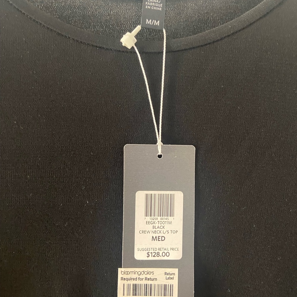 Eileen Fisher Silk Black Long Sleeve Top - Picture 3 of 3